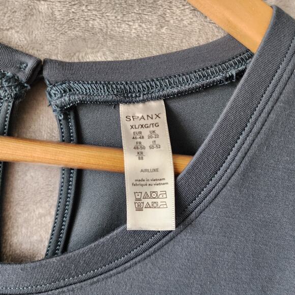 Spanx Airluxe Romper Womens XL Elastic Drawstring Waist Storm Blue Shorts Pocket - Picture 2 of 7